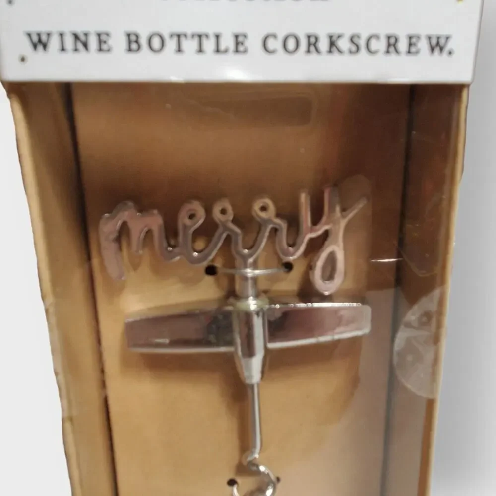 Kirklands Sentiments Collection Merry Wine Bottle Corkscrew Christmas Holiday